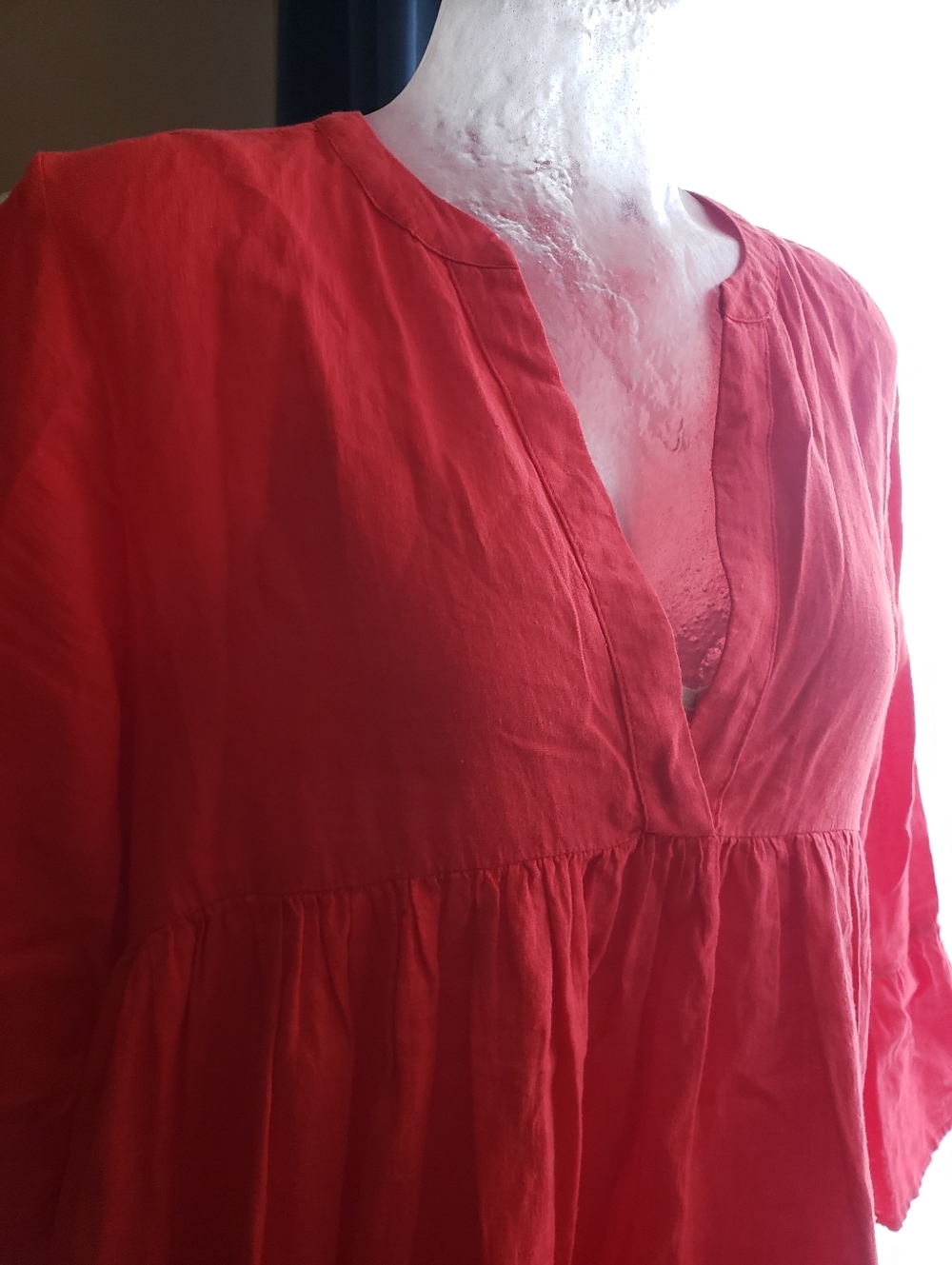 CULTURE Linen Blend  Red V-Neck Dress With Pockets - Picture 9 of 10